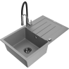 Mexen Bruno granite single-bowl sink with drainer and Aster kitchen faucet, gray - 6513-71-73450-07-B