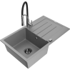 Mexen Bruno granite sink 1-bowl with drainer and kitchen faucet Aster, gray - 6513-71-73450-07-B