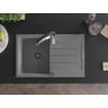 Mexen Bruno 1-bowl granite sink with drainer and Aster kitchen tap, grey - 6513-71-73450-07-B