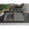 Mexen Bruno 1-bowl granite sink with drainer and kitchen faucet Aster, gray - 6513-71-73450-57-G
