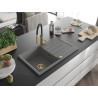 Mexen Bruno 1-bowl granite sink with drainer and kitchen faucet Aster, grey - 6513-71-73450-57-G