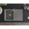Mexen Bruno 1-bowl granite sink with drainer and Aster kitchen tap, grey - 6513-71-73450-57-G