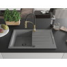 Mexen Bruno granite sink 1-bowl with drainer and kitchen faucet Aster, gray - 6513-71-73450-57-B
