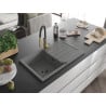 Mexen Bruno 1-bowl granite sink with drainer and Aster kitchen tap, grey - 6513-71-73450-57-B