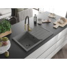 Mexen Bruno granite sink 1-bowl with drainer and kitchen faucet Aster, gray - 6513-71-73450-57-B