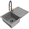 Mexen Bruno 1-bowl granite sink with drainer and Aster kitchen faucet, gray - 6513-71-73450-57-B