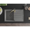 Mexen Bruno 1-bowl granite sink with drainer and Aster kitchen tap, grey - 6513-71-73450-57-B