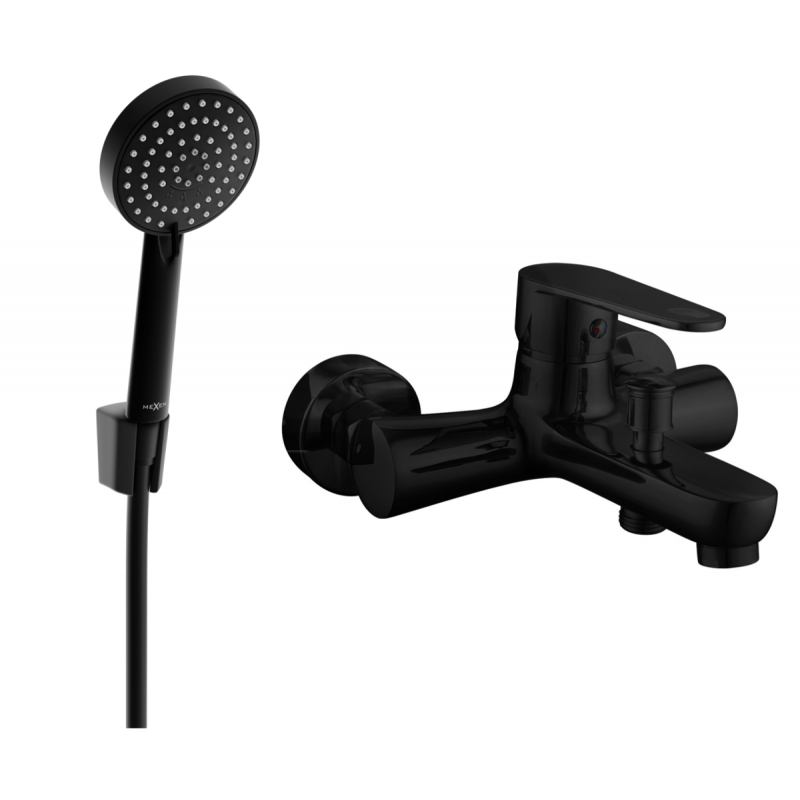 Mexen Kama R75 bath faucet with shower set, black - 7253R75-70