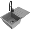Mexen Bruno 1-bowl granite kitchen sink with drainer and Aster kitchen faucet, gray - 6513-71-73450-70-B