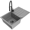 Mexen Bruno 1-bowl granite sink with drainer and Aster kitchen faucet, gray - 6513-71-73450-70-B