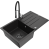Mexen Bruno granite sink 1-bowl with drainer and kitchen faucet Aster, black/silver metallic - 6513-73-73450-07-B
