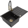 Mexen Bruno 1-bowl granite sink with drainer and Aster kitchen faucet, black/silver metallic - 6513-73-73450-57-G