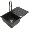 Mexen Bruno 1-compartment granite sink with a drip tray and kitchen mixer tap Aster, Black/Silver metallic - 6513-73-73450-57-G