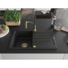 Mexen Bruno 1-bowl granite sink with drainer and Aster kitchen faucet, black/silver metallic - 6513-73-73450-57-G