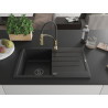 Mexen Bruno 1-bowl granite sink with drainer and kitchen faucet Aster, black/silver metallic - 6513-73-73450-57-B