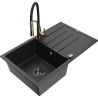 Mexen Bruno 1-compartment granite sink with a drip tray and kitchen mixer tap Aster, Black/Silver metallic - 6513-73-73450-57-B