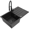 Mexen Bruno 1-bowl granite sink with drainer and Aster kitchen faucet, black/silver metallic - 6513-73-73450-70-B