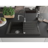 Mexen Bruno 1-bowl granite sink with drainer and kitchen faucet Aster, black/golden metallic - 6513-75-73450-07