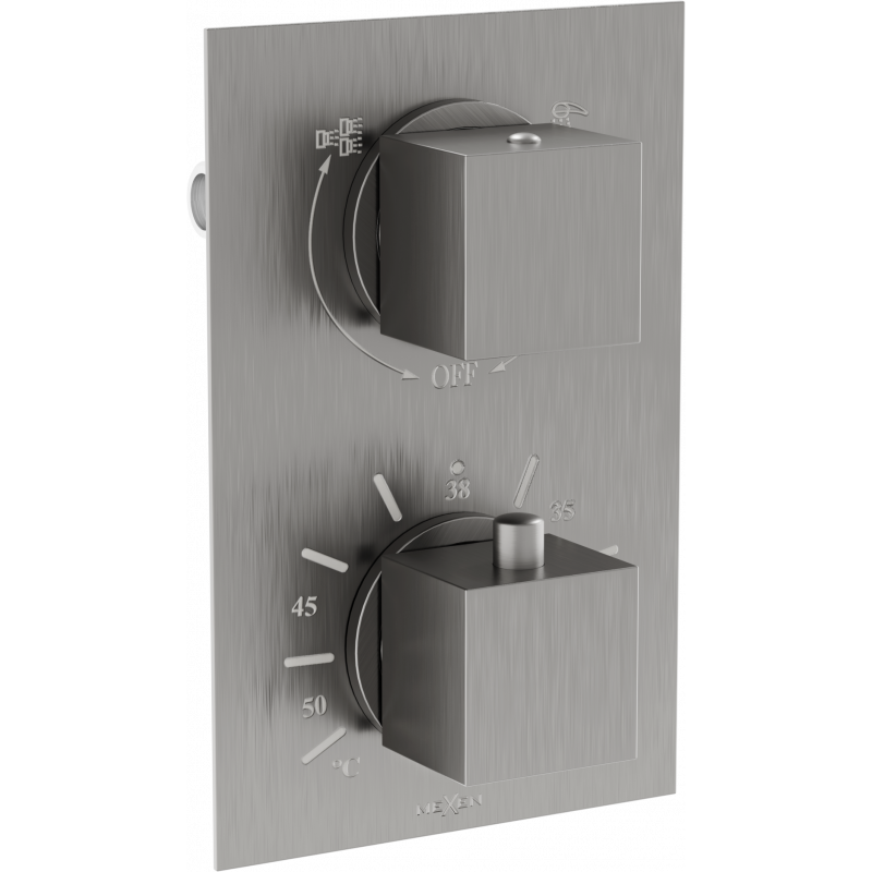 Mexen Cube 2-outlet thermostatic bathtub and shower mixer tap, Graphite - 77502-66