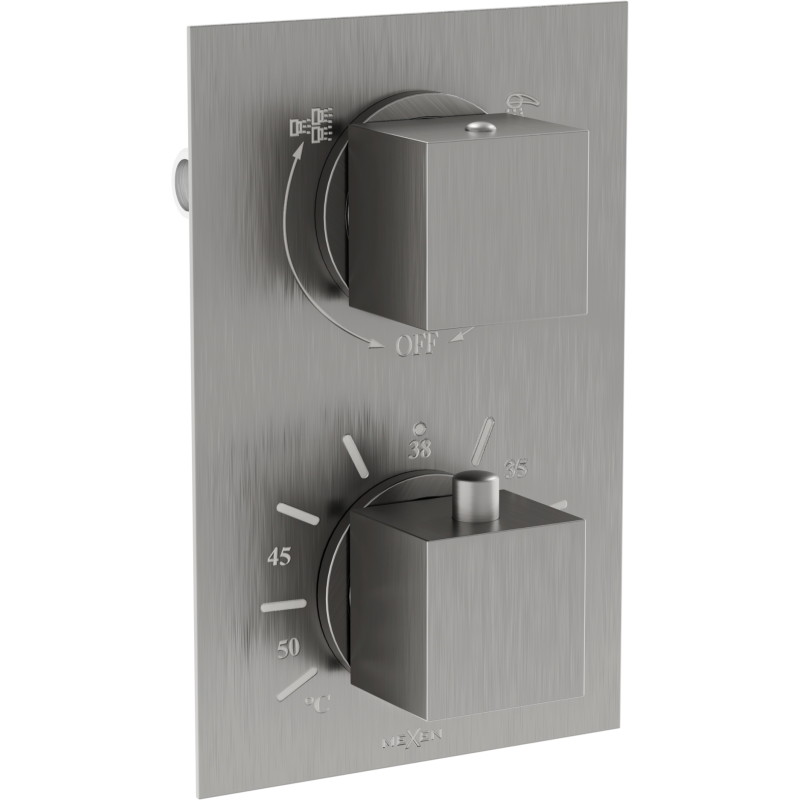 Mexen Cube thermostatic bath-shower mixer 2-outlet, brushed gun gray - 77502-66