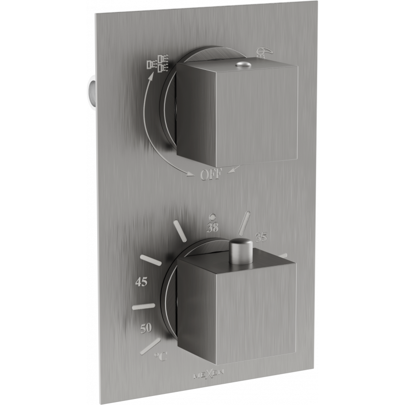Mexen Cube thermostatic bathtub and shower mixer 2-outlets, graphite - 77502-66