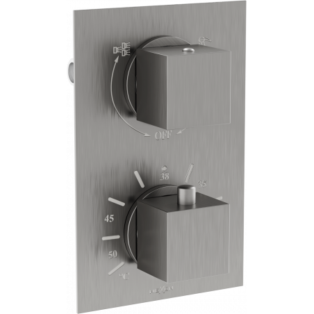 Mexen Cube thermostatic bath-shower mixer 2-outlet, brushed gun gray - 77502-66