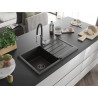 Mexen Bruno granite sink 1-bowl with drainer and kitchen faucet Aster, black/gold metallic - 6513-75-73450-07-B