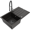 Mexen Bruno 1-compartment granite sink with a drip tray and kitchen mixer tap Aster, Black/Gold metallic - 6513-75-73450-07-B