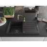Mexen Bruno granite kitchen sink single-bowl with drainer and kitchen faucet Aster, black/gold metallic - 6513-75-73450-57-B