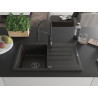 Mexen Bruno granite kitchen sink 1-bowl with drainer and Aster kitchen faucet, black/gold metallic - 6513-75-73450-70-B