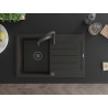 Mexen Bruno granite kitchen sink single-bowl with drainer and kitchen faucet Aster, black/gold metallic - 6513-75-73450-70-B