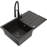 Mexen Bruno granite kitchen sink 1-bowl with drainer and Aster kitchen faucet, black/gold metallic - 6513-75-73450-70-B