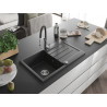 Mexen Bruno 1-Bowl Granite Sink with Drainer and Aster Kitchen Faucet, Black Speckled - 6513-76-73450-07