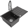 Mexen Bruno 1-Bowl Granite Sink with Drainer and Aster Kitchen Faucet, Black Speckled - 6513-76-73450-07