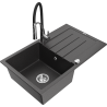 Mexen Bruno 1-bowl granite sink with drainer and kitchen faucet Aster, speckled black - 6513-76-73450-07