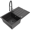 Mexen Bruno 1-compartment granite sink with a drip tray and kitchen mixer tap Aster, spotted black - 6513-76-73450-07-B