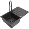 Mexen Bruno granite sink with 1 compartment, drainer and Aster kitchen faucet, speckled black - 6513-76-73450-07-B