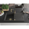 Mexen Bruno 1-bowl granite sink with drainer and Aster kitchen faucet, speckled black - 6513-76-73450-57-G