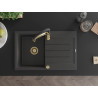 Mexen Bruno granite kitchen sink 1-bowl with drainer and Aster kitchen faucet, black speckled - 6513-76-73450-57-G
