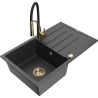 Mexen Bruno granite kitchen sink 1-bowl with drainer and Aster kitchen faucet, black speckled - 6513-76-73450-57-G