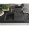 Mexen Bruno granite sink 1-bowl with drainer and kitchen faucet Aster, black speckled - 6513-76-73450-57-B