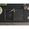 Mexen Bruno granite sink 1-bowl with drainer and kitchen faucet Aster, black speckled - 6513-76-73450-57-B