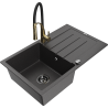Mexen Bruno 1-compartment granite sink with a drip tray and kitchen mixer tap Aster, spotted black - 6513-76-73450-57-B