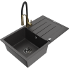 Mexen Bruno granite sink 1-bowl with drainer and kitchen faucet Aster, black speckled - 6513-76-73450-57-B