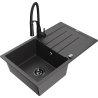 Mexen Bruno 1-compartment granite sink with a drip tray and kitchen mixer tap Aster, spotted black - 6513-76-73450-70-B