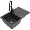 Mexen Bruno granite sink 1-bowl with drainer and kitchen faucet Aster, black speckled - 6513-76-73450-70-B