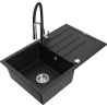 Mexen Bruno Granit sink 1-chamber with drainer and kitchen faucet Aster, black - 6513-77-73450-07