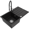 Mexen Bruno single-bowl granite sink with drainer and kitchen faucet Aster, black - 6513-77-73450-07