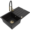 Mexen Bruno 1-bowl granite sink with drainer and Aster kitchen faucet, black - 6513-77-73450-57-G