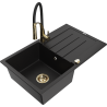 Mexen Bruno 1-compartment granite sink with a drip tray and kitchen mixer tap Aster, Black - 6513-77-73450-57-G